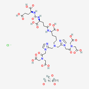 molecular formula C40H53ClN10O23Tc B10832435 (2S)-2-[[(1S)-4-[[(1S)-5-[bis[[1-[2-[bis(carboxymethyl)amino]-2-oxoethyl]imidazol-2-yl]methyl]amino]-1-carboxypentyl]amino]-1-carboxy-4-oxobutyl]carbamoylamino]pentanedioic acid;methanone;technetium-99(4+);chloride CAS No. 1333117-95-5