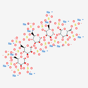 molecular formula C30H35Na15O77PS16-3 B10832469 pentadecasodium;[(2R,3R,4S,5S,6R)-6-[(2R,3S,4S,5R,6R)-2-[(2R,3S,4S,5R,6R)-2-[(2R,3R,4S,5S,6R)-3,5-disulfonatooxy-2-(sulfonatooxymethyl)-6-[(2R,3S,4R,5R,6R)-2,4,5-trisulfonatooxy-6-(sulfonatooxymethyl)oxan-3-yl]oxyoxan-4-yl]oxy-3,5-disulfonatooxy-6-(sulfonatooxymethyl)oxan-4-yl]oxy-3,5-disulfonatooxy-6-(sulfonatooxymethyl)oxan-4-yl]oxy-3,4,5-trisulfonatooxyoxan-2-yl]methyl phosphate 