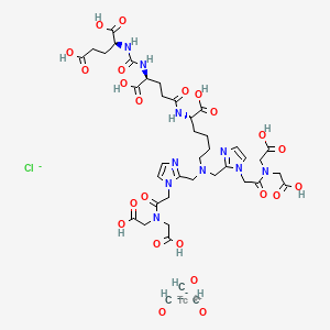 molecular formula C40H53ClN10O23Tc B10832496 (2S)-2-[[(1S)-4-[[(1S)-5-[bis[[1-[2-[bis(carboxymethyl)amino]-2-oxoethyl]imidazol-2-yl]methyl]amino]-1-carboxypentyl]amino]-1-carboxy-4-oxobutyl]carbamoylamino]pentanedioic acid;methanone;technetium(4+);chloride 