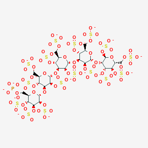 molecular formula C30H35O77PS16-18 B10832525 [(2R,3R,4S,5S,6R)-6-[(2R,3S,4S,5R,6R)-2-[(2R,3S,4S,5R,6R)-2-[(2R,3R,4S,5S,6R)-3,5-disulfonatooxy-2-(sulfonatooxymethyl)-6-[(2R,3S,4R,5R,6R)-2,4,5-trisulfonatooxy-6-(sulfonatooxymethyl)oxan-3-yl]oxyoxan-4-yl]oxy-3,5-disulfonatooxy-6-(sulfonatooxymethyl)oxan-4-yl]oxy-3,5-disulfonatooxy-6-(sulfonatooxymethyl)oxan-4-yl]oxy-3,4,5-trisulfonatooxyoxan-2-yl]methyl phosphate 