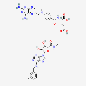 molecular formula C38H41IN14O9 B10832545 2-[[4-[(2,4-diaminopteridin-6-yl)methyl-methylamino]benzoyl]amino]pentanedioic acid;3,4-dihydroxy-5-[6-[(3-iodophenyl)methylamino]purin-9-yl]-N-methyloxolane-2-carboxamide 