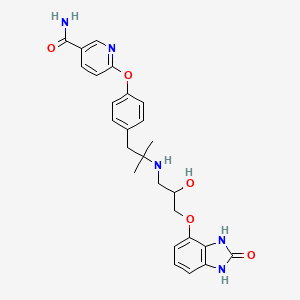 molecular formula C26H29N5O5 B10832569 3-Pyridinecarboxamide, 6-(4-(2-((3-((2,3-dihydro-2-oxo-1H-benzimidazol-4-yl)oxy)-2-hydroxypropyl)amino)-2-methylpropyl)phenoxy)- CAS No. 264134-40-9