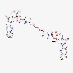 [(19S)-19-ethyl-14,18-dioxo-17-oxa-3,13-diazapentacyclo[11.8.0.02,11.04,9.015,20]henicosa-1(21),2,4,6,8,10,15(20)-heptaen-19-yl] (2S)-2-[[2-[2-[2-[[(2S)-1-[[(19S)-19-ethyl-14,18-dioxo-17-oxa-3,13-diazapentacyclo[11.8.0.02,11.04,9.015,20]henicosa-1(21),2,4,6,8,10,15(20)-heptaen-19-yl]oxy]-1-oxopropan-2-yl]amino]-2-oxoethoxy]ethoxy]acetyl]amino]propanoate