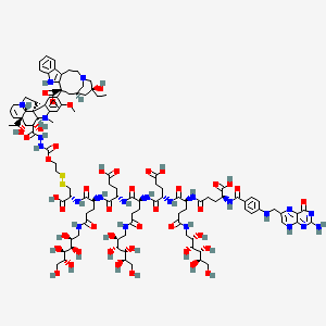 (2S)-2-[[4-[(2-amino-4-oxo-8H-pteridin-6-yl)methylamino]benzoyl]amino]-5-[[(2S)-1-[[(2S)-4-carboxy-1-[[(2S)-1-[[(2S)-4-carboxy-1-[[(2S)-1-[[(1R)-1-carboxy-2-[2-[[[(1R,9R,10S,11R,12R,19R)-12-ethyl-4-[(13S,15R,17S)-17-ethyl-17-hydroxy-13-methoxycarbonyl-1,11-diazatetracyclo[13.3.1.04,12.05,10]nonadeca-4(12),5,7,9-tetraen-13-yl]-10,11-dihydroxy-5-methoxy-8-methyl-8,16-diazapentacyclo[10.6.1.01,9.02,7.016,19]nonadeca-2,4,6,13-tetraene-10-carbonyl]amino]carbamoyloxy]ethyldisulfanyl]ethyl]amino]-1,5-dioxo-5-[[(2S,3R,4R,5R)-2,3,4,5,6-pentahydroxyhexyl]amino]pentan-2-yl]amino]-1-oxobutan-2-yl]amino]-1,5-dioxo-5-[[(2S,3R,4R,5R)-2,3,4,5,6-pentahydroxyhexyl]amino]pentan-2-yl]amino]-1-oxobutan-2-yl]amino]-1,5-dioxo-5-[[(2S,3R,4R,5R)-2,3,4,5,6-pentahydroxyhexyl]amino]pentan-2-yl]amino]-5-oxopentanoic acid