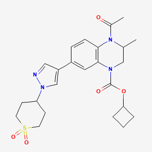 molecular formula C24H30N4O5S B10833192 Cyclobutyl 4-acetyl-7-[1-(1,1-dioxothian-4-yl)pyrazol-4-yl]-3-methyl-2,3-dihydroquinoxaline-1-carboxylate 