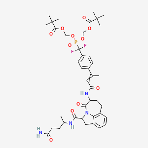 [[[4-[4-[[2-[(5-Amino-5-oxopentan-2-yl)carbamoyl]-12-oxo-1-azatricyclo[6.4.1.04,13]trideca-4,6,8(13)-trien-11-yl]amino]-4-oxobut-2-en-2-yl]phenyl]-difluoromethyl]-(2,2-dimethylpropanoyloxymethoxy)phosphoryl]oxymethyl 2,2-dimethylpropanoate