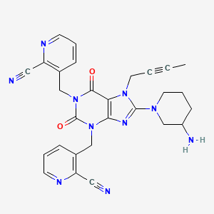 molecular formula C28H26N10O2 B10834116 3-[[8-(3-Aminopiperidin-1-yl)-7-but-2-ynyl-1-[(2-cyanopyridin-3-yl)methyl]-2,6-dioxopurin-3-yl]methyl]pyridine-2-carbonitrile 