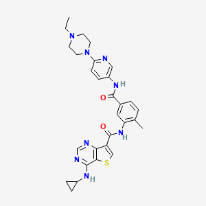 molecular formula C29H32N8O2S B10834153 4-(Cyclopropylamino)-N-(5-(6-(4-ethylpiperazine-1-yl)pyridine-3-ylcarbamoyl)-2-methylphenyl)thieno[3,2-d]pyrimidine-7-carboxamide 