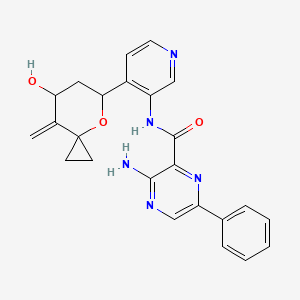 molecular formula C24H23N5O3 B10834282 3-amino-N-[4-(7-hydroxy-8-methylidene-4-oxaspiro[2.5]octan-5-yl)pyridin-3-yl]-6-phenylpyrazine-2-carboxamide 