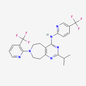 molecular formula C23H22F6N6 B10834322 2-isopropyl-7-(3-(trifluoromethyl)pyridin-2-yl)-N-(5-(trifluoromethyl)pyridin-2-yl)-6,7,8,9-tetrahydro-5H-pyrimido[5,4-d]azepin-4-amine 