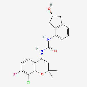 molecular formula C21H22ClFN2O3 B10834330 1-[(4R)-8-chloro-7-fluoro-2,2-dimethyl-3,4-dihydrochromen-4-yl]-3-[(2R)-2-hydroxy-2,3-dihydro-1H-inden-4-yl]urea 