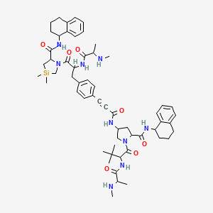 1-[3-[4-[3-[[1-[3,3-dimethyl-2-[2-(methylamino)propanoylamino]butanoyl]-5-(1,2,3,4-tetrahydronaphthalen-1-ylcarbamoyl)pyrrolidin-3-yl]amino]-3-oxoprop-1-ynyl]phenyl]-2-[2-(methylamino)propanoylamino]propanoyl]-3,3-dimethyl-N-(1,2,3,4-tetrahydronaphthalen-1-yl)-1,3-azasilolidine-5-carboxamide