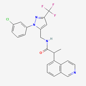 molecular formula C23H18ClF3N4O B10834409 N-[[2-(3-chlorophenyl)-5-(trifluoromethyl)pyrazol-3-yl]methyl]-2-isoquinolin-5-ylpropanamide 