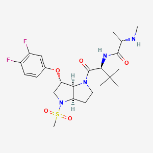 molecular formula C23H34F2N4O5S B10834577 (2S)-N-[(2S)-1-[(3aR,6S,6aS)-6-(3,4-difluorophenoxy)-4-methylsulfonyl-2,3,3a,5,6,6a-hexahydropyrrolo[3,2-b]pyrrol-1-yl]-3,3-dimethyl-1-oxobutan-2-yl]-2-(methylamino)propanamide 