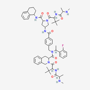 2-[3,3-dimethyl-2-[2-(methylamino)propanoylamino]butanoyl]-N-[[4-[[1-[3,3-dimethyl-2-[2-(methylamino)propanoylamino]butanoyl]-5-(1,2,3,4-tetrahydronaphthalen-1-ylcarbamoyl)pyrrolidin-3-yl]carbamoyl]phenyl]methyl]-N-[1-(2-fluorophenyl)ethyl]-3,4-dihydro-1H-isoquinoline-3-carboxamide