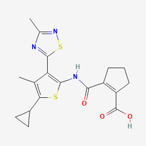 2-[[5-Cyclopropyl-4-methyl-3-(3-methyl-1,2,4-thiadiazol-5-yl)thiophen-2-yl]carbamoyl]cyclopentene-1-carboxylic acid