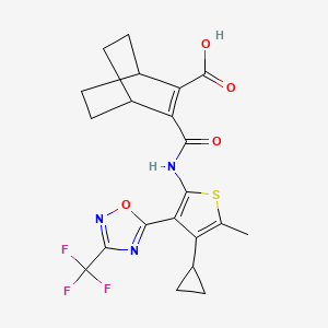 molecular formula C21H20F3N3O4S B10834885 3-[[4-Cyclopropyl-5-methyl-3-[3-(trifluoromethyl)-1,2,4-oxadiazol-5-yl]thiophen-2-yl]carbamoyl]bicyclo[2.2.2]oct-2-ene-2-carboxylic acid 