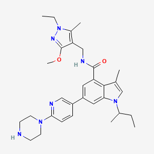 1-(sec-butyl)-N-((1-ethyl-3-methoxy-5-methyl-1H-pyrazol-4-yl)methyl)-3-methyl-6-(6-(piperazin-1-yl)pyridin-3-yl)-1H-indole-4-carboxamide