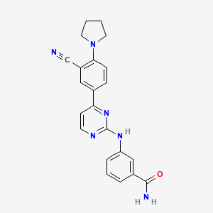 molecular formula C22H20N6O B10835958 3-[4-(3-Cyano-4-pyrrolidin-1-yl-phenyl)-pyrimidin-2-ylamino]-benzamide 