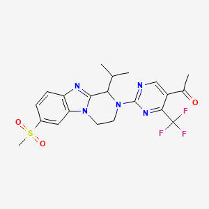 molecular formula C21H22F3N5O3S B10836932 1-(2-(1-isopropyl-7-(methylsulfonyl)-3,4-dihydrobenzo[4,5]imidazo[1,2-a]pyrazin-2(1H)-yl)-4-(trifluoromethyl)pyrimidin-5-yl)ethanone 