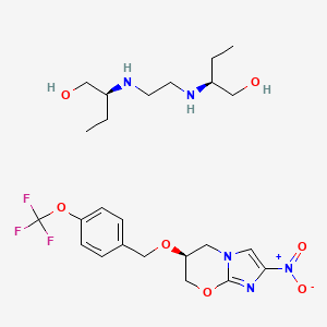 molecular formula C24H36F3N5O7 B10837252 (2S)-2-[2-[[(2S)-1-hydroxybutan-2-yl]amino]ethylamino]butan-1-ol;(6S)-2-nitro-6-[[4-(trifluoromethoxy)phenyl]methoxy]-6,7-dihydro-5H-imidazo[2,1-b][1,3]oxazine 