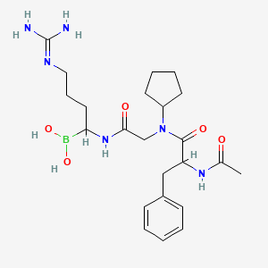 molecular formula C23H37BN6O5 B10837537 (1-Amino-12-benzyl-10-cyclopentyl-1-imino-8,11,14-trioxo-2,7,10,13-tetraazapentadecan-6-yl)boronic acid 