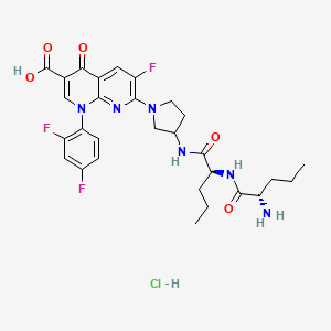 7-[3-[[(2S)-2-[[(2S)-2-aminopentanoyl]amino]pentanoyl]amino]pyrrolidin-1-yl]-1-(2,4-difluorophenyl)-6-fluoro-4-oxo-1,8-naphthyridine-3-carboxylic acid;hydrochloride