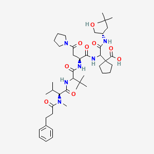 1-[1-[[(2S)-2-[[3,3-dimethyl-2-[[(2S)-3-methyl-2-[methyl(3-phenylpropanoyl)amino]butanoyl]amino]butanoyl]amino]-4-oxo-4-pyrrolidin-1-ylbutanoyl]amino]-2-[[(2S)-1-hydroxy-4,4-dimethylpentan-2-yl]amino]-2-oxoethyl]cyclopentane-1-carboxylic acid