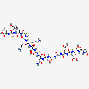 molecular formula C74H117N19O27 B10837684 2-[[(2S)-2-[[(2S)-2-[[1-[(2S)-6-amino-2-[[(2S)-6-amino-2-[[(2S,3R)-2-[[(2S)-2-[[(2S)-4-amino-2-[[(2S)-2-[[2-[[2-[[(2S)-4-carboxy-2-[[(2S)-4-carboxy-2-[[(2S)-3-hydroxy-2-[[(2R)-5-oxopyrrolidine-2-carbonyl]amino]propanoyl]amino]butanoyl]amino]butanoyl]amino]acetyl]amino]acetyl]amino]-3-hydroxypropanoyl]amino]-4-oxobutanoyl]amino]propanoyl]amino]-3-hydroxybutanoyl]amino]hexanoyl]amino]hexanoyl]pyrrolidine-2-carbonyl]amino]-3-(4-hydroxyphenyl)propanoyl]amino]-3-methylpentanoyl]amino]-4-methylpentanoic acid CAS No. 229180-41-0