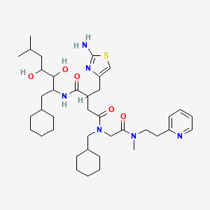 molecular formula C39H62N6O5S B10837700 2-[(2-amino-1,3-thiazol-4-yl)methyl]-N-(1-cyclohexyl-3,4-dihydroxy-6-methylheptan-2-yl)-N'-(cyclohexylmethyl)-N'-[2-[methyl(2-pyridin-2-ylethyl)amino]-2-oxoethyl]butanediamide 