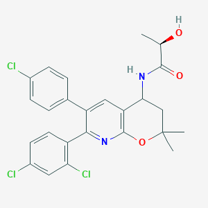 molecular formula C25H23Cl3N2O3 B10838139 (2R)-N-(6-(4-Chlorophenyl)-7-(2,4-dichlorophenyl)-2,2-dimethyl-3,4-dihydro-2H-pyrano[2,3-B]pyridin-4-YL)-2-hydroxypropanamide (enantiomeric mix) 