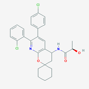 molecular formula C28H28Cl2N2O3 B10838185 (2R)-N-(7'-(2-Chlorophenyl)-6'-(4-chlorophenyl)-3',4'-dihydrospiro[cyclohexane-1,2'-pyrano[2,3-B]pyridine]-4'-YL)-2-hydroxypropanamide (enantiomeric mix) 