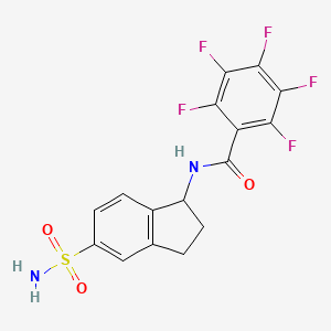 molecular formula C16H11F5N2O3S B10840410 2,3,4,5,6-pentafluoro-N-(5-sulfamoyl-2,3-dihydro-1H-inden-1-yl)benzamide 