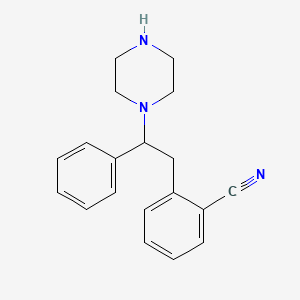 molecular formula C19H21N3 B10840696 2-(2-Phenyl-2-(piperazin-1-yl)ethyl)benzonitrile 