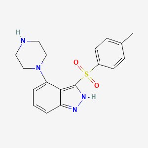 molecular formula C18H20N4O2S B10843778 4-(piperazin-1-yl)-3-tosyl-1H-indazole 