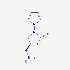 molecular formula C8H11N3O2 B10844674 5-Aminomethyl-3-pyrrol-1-yl-oxazolidin-2-one 