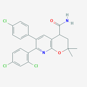 6-(4-Chlorophenyl)-7-(2,4-dichlorophenyl)-2,2-dimethyl-3,4-dihydro-2H-pyrano[2,3-B]pyridine-4-carboxamide (enantiomeric mix)