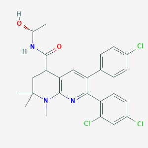 molecular formula C26H26Cl3N3O2 B10845011 6-(4-Chlorophenyl)-7-(2,4-dichlorophenyl)-N-((R)-1-hydroxyethyl)-1,2,2-trimethyl-1,2,3,4-tetrahydro-1,8-naphthyridine-4-carboxamide (enantiomeric mix) 