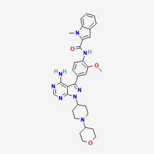 molecular formula C32H36N8O3 B10846109 N-(4-{4-Amino-1-[1-(Tetrahydro-2h-Pyran-4-Yl)piperidin-4-Yl]-1h-Pyrazolo[3,4-D]pyrimidin-3-Yl}-2-Methoxyphenyl)-1-Methyl-1h-Indole-2-Carboxamide 