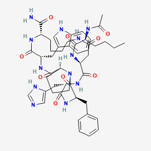 molecular formula C49H64N12O9 B10846350 AC-Nle-c[Asp-His-DPhe-Pro-Trp-Lys]-NH2 