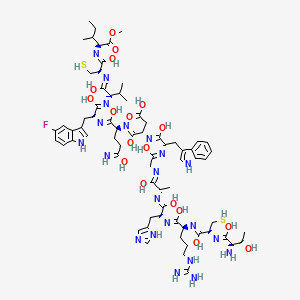 (3S)-3-[[(2S)-2-[[2-[[(2S)-2-[[(2S)-2-[[(2S)-2-[[(2R)-2-[[(2S,3R)-2-amino-1,3-dihydroxybutylidene]amino]-1-hydroxy-3-sulfanylpropylidene]amino]-5-carbamimidamido-1-hydroxypentylidene]amino]-1-hydroxy-3-(1H-imidazol-5-yl)propylidene]amino]-1-hydroxypropylidene]amino]-1-hydroxyethylidene]amino]-1-hydroxy-3-(1H-indol-3-yl)propylidene]amino]-4-[(2S)-1-[(2S)-3-(5-fluoro-1H-indol-3-yl)-1-hydroxy-1-[(2S)-1-hydroxy-1-[(2R)-1-hydroxy-1-[(2S)-1-methoxy-3-methyl-1-oxopentan-2-yl]imino-3-sulfanylpropan-2-yl]imino-3-methylbutan-2-yl]iminopropan-2-yl]imino-1,5-dihydroxy-5-iminopentan-2-yl]imino-4-hydroxybutanoic acid