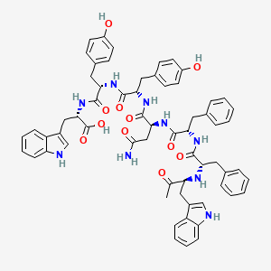 molecular formula C63H65N9O11 B10846545 (2S)-2-[[(2S)-2-[[(2S)-2-[[(2S)-4-amino-2-[[(2S)-2-[[(2S)-2-[[(2S)-1-(1H-indol-3-yl)-3-oxobutan-2-yl]amino]-3-phenylpropanoyl]amino]-3-phenylpropanoyl]amino]-4-oxobutanoyl]amino]-3-(4-hydroxyphenyl)propanoyl]amino]-3-(4-hydroxyphenyl)propanoyl]amino]-3-(1H-indol-3-yl)propanoic acid 