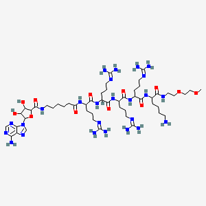 N-[6-[[1-[[1-[[1-[[1-[[6-amino-1-[2-(2-methoxyethoxy)ethylamino]-1-oxohexan-2-yl]amino]-5-(diaminomethylideneamino)-1-oxopentan-2-yl]amino]-5-(diaminomethylideneamino)-1-oxopentan-2-yl]amino]-5-(diaminomethylideneamino)-1-oxopentan-2-yl]amino]-5-(diaminomethylideneamino)-1-oxopentan-2-yl]amino]-6-oxohexyl]-5-(6-aminopurin-9-yl)-3,4-dihydroxyoxolane-2-carboxamide