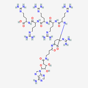 molecular formula C50H90N30O12 B10846610 2-[[2-[[2-[[2-[[2-[[2-[4-[[5-(6-Aminopurin-9-yl)-3,4-dihydroxyoxolane-2-carbonyl]amino]butanoylamino]-5-(diaminomethylideneamino)pentanoyl]amino]-5-(diaminomethylideneamino)pentanoyl]amino]-5-(diaminomethylideneamino)pentanoyl]amino]-5-(diaminomethylideneamino)pentanoyl]amino]-5-(diaminomethylideneamino)pentanoyl]amino]-5-(diaminomethylideneamino)pentanoic acid 