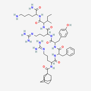 molecular formula C53H82N14O8 B10846613 N-[5-(diaminomethylideneamino)-1-[[1-[[1-[[5-(diaminomethylideneamino)-1-[[1-[(1,6-diamino-1-oxohexan-2-yl)amino]-3-methyl-1-oxopentan-2-yl]amino]-1-oxopentan-2-yl]amino]-3-(4-hydroxyphenyl)-1-oxopropan-2-yl]amino]-1-oxo-3-phenylpropan-2-yl]amino]-1-oxopentan-2-yl]adamantane-1-carboxamide 