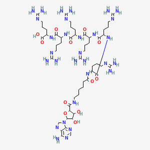 molecular formula C52H94N30O12 B10846623 2-[[2-[[2-[[2-[[2-[[2-[6-[[5-(6-Aminopurin-9-yl)-3,4-dihydroxyoxolane-2-carbonyl]amino]hexanoylamino]-5-(diaminomethylideneamino)pentanoyl]amino]-5-(diaminomethylideneamino)pentanoyl]amino]-5-(diaminomethylideneamino)pentanoyl]amino]-5-(diaminomethylideneamino)pentanoyl]amino]-5-(diaminomethylideneamino)pentanoyl]amino]-5-(diaminomethylideneamino)pentanoic acid 