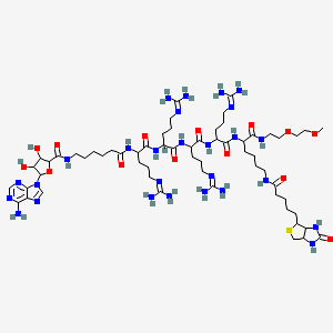 5-(6-aminopurin-9-yl)-N-[6-[[5-(diaminomethylideneamino)-1-[[5-(diaminomethylideneamino)-1-[[5-(diaminomethylideneamino)-1-[[5-(diaminomethylideneamino)-1-[[1-[2-(2-methoxyethoxy)ethylamino]-1-oxo-6-[5-(2-oxo-1,3,3a,4,6,6a-hexahydrothieno[3,4-d]imidazol-4-yl)pentanoylamino]hexan-2-yl]amino]-1-oxopentan-2-yl]amino]-1-oxopentan-2-yl]amino]-1-oxopentan-2-yl]amino]-1-oxopentan-2-yl]amino]-6-oxohexyl]-3,4-dihydroxyoxolane-2-carboxamide