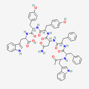 2-[[2-[[2-[[4-amino-2-[[2-[[2-[[1-(1H-indol-3-yl)-3-oxobutan-2-yl]amino]-3-phenylpropanoyl]amino]-3-phenylpropanoyl]amino]-4-oxobutanoyl]amino]-3-(4-hydroxyphenyl)propanoyl]amino]-3-(4-hydroxyphenyl)propanoyl]amino]-3-(1H-indol-3-yl)propanoic acid