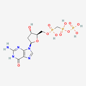 molecular formula C11H18N5O12P3 B10846689 2'-Deoxy-5'-O-[(R)-Hydroxy{[(S)-Hydroxy(Phosphonooxy)phosphoryl]methyl}phosphoryl]guanosine 