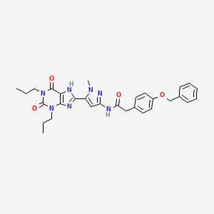 N-[(5Z)-5-(2,6-dioxo-1,3-dipropylpurin-8-ylidene)-1-methyl-2H-pyrazol-3-yl]-2-[4-(phenylmethoxy)phenyl]acetamide